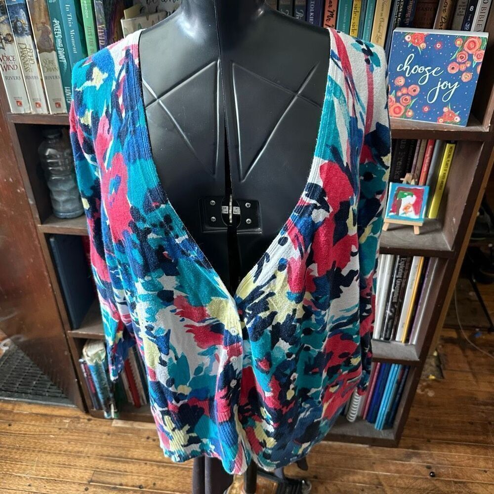 Lane Bryant colorful floral lightweight Spring cardigan
